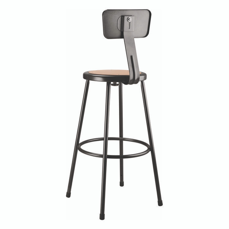 NATIONAL PUBLIC SEATING NPS® 6230B10 6200 Series Heavy Duty Steel Stool With Backrest, Supports Up to 500 lb, 30" Seat Height, Brown Seat, Black Back/Base