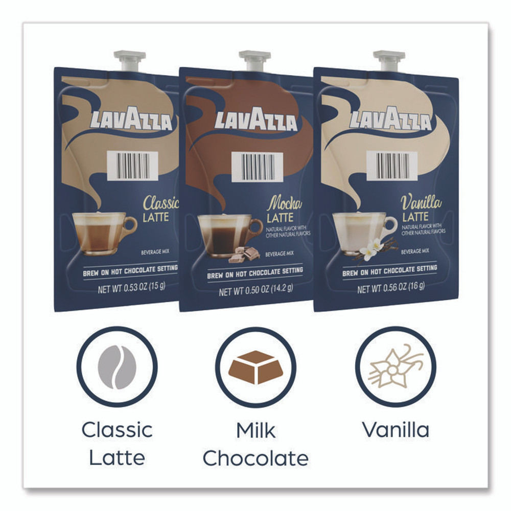 LAVAZZA 48728 Latte Merchandiser Kit, Classic/Mocha/Vanilla Freshpacks, 54/Carton