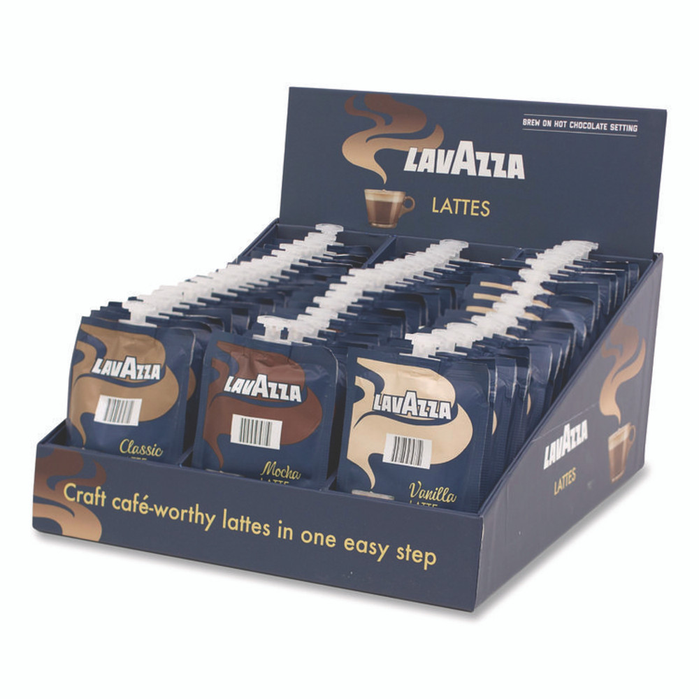 LAVAZZA 48728 Latte Merchandiser Kit, Classic/Mocha/Vanilla Freshpacks, 54/Carton