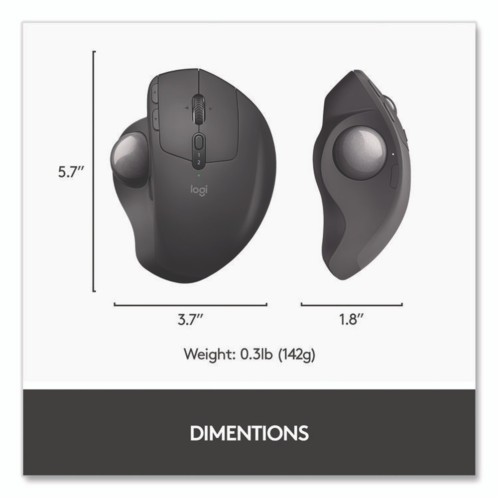 LOGITECH, INC. 2764655 MX Ergo Plus Advanced Wireless Trackball Mouse, 2.4 GHz Frequency/33 ft Wireless Range, Right Hand Use, Black