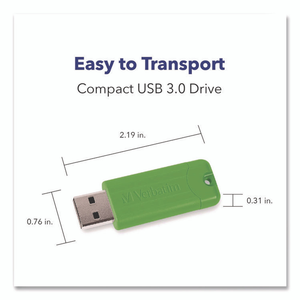 VERBATIM CORPORATION 70388 PinStripe USB 3.0 Flash Drive, 32 GB, Assorted Colors, 5/Pack
