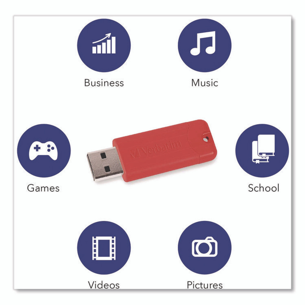 VERBATIM CORPORATION 70388 PinStripe USB 3.0 Flash Drive, 32 GB, Assorted Colors, 5/Pack