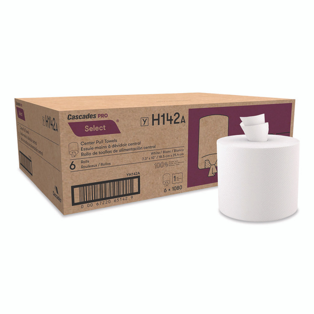 CASCADES TISSUE GROUP PRO H142 Select Center-Pull Paper Towels, 2-Ply, 7.31 x 10, White, 1,080/Roll, 6 Rolls/Carton