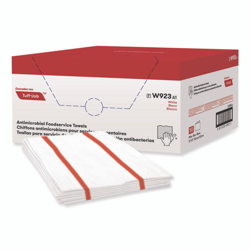 CASCADES TISSUE GROUP PRO W923 Tuff-Job Guard Antimicrobial Towels, 12 x 21, 1/4 Fold, White/Red, 150/Carton