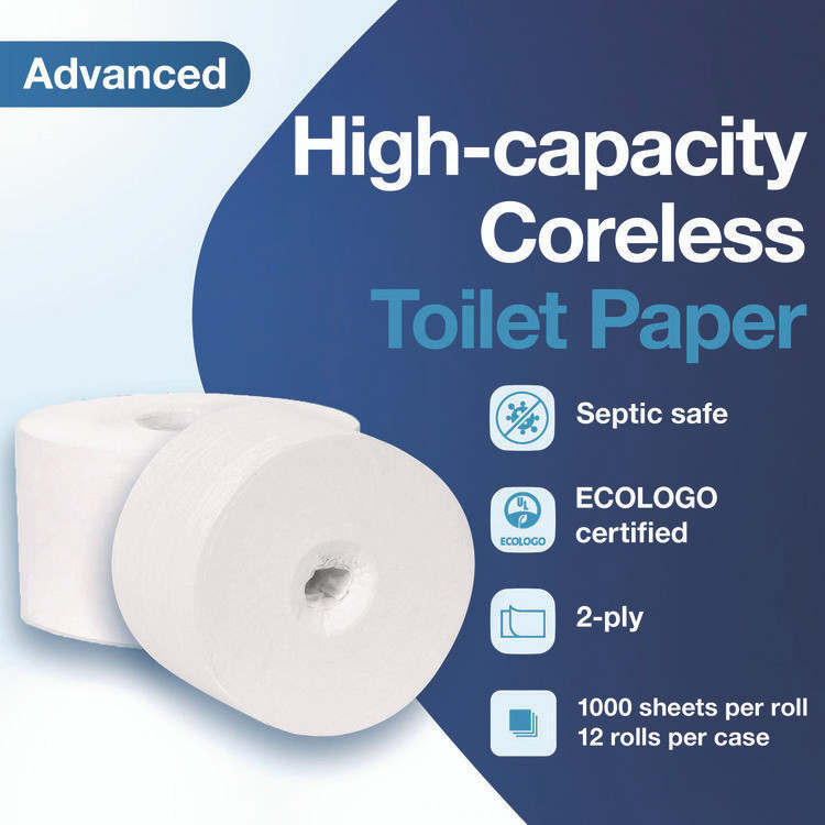 SCA TISSUE Tork® 472881 Advanced Coreless High Capacity Bath Tissue, 2-Ply, White, 1,000 Sheets/Roll, 12 Rolls/Carton