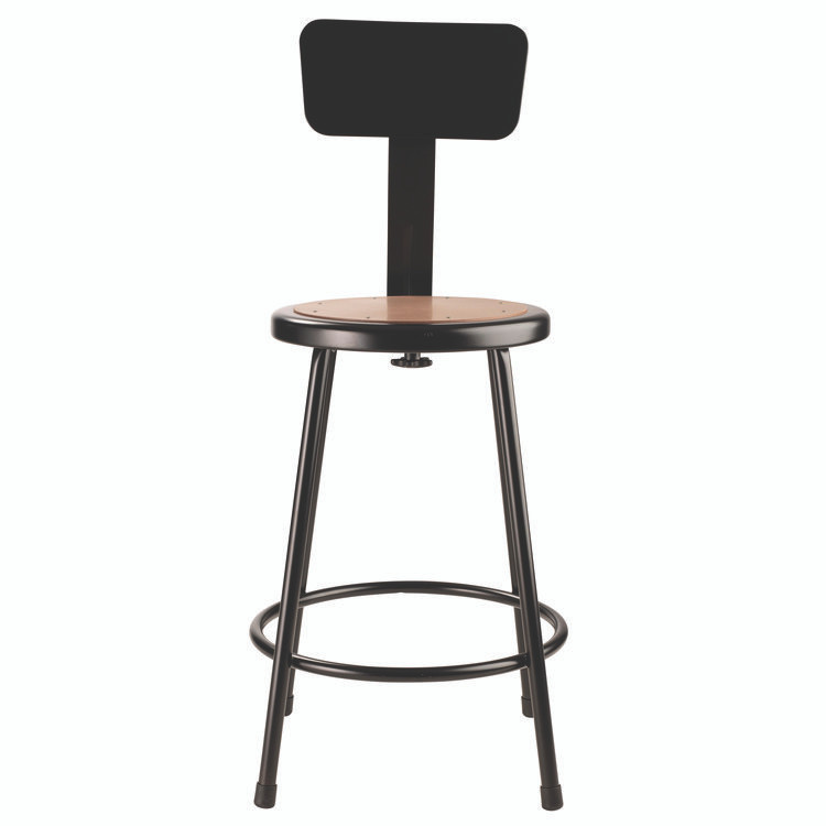 NATIONAL PUBLIC SEATING NPS® 6224B10 6200 Series Heavy Duty Steel Stool With Backrest, Supports Up to 500 lb, 24" Seat Height, Brown Seat, Black Back/Base