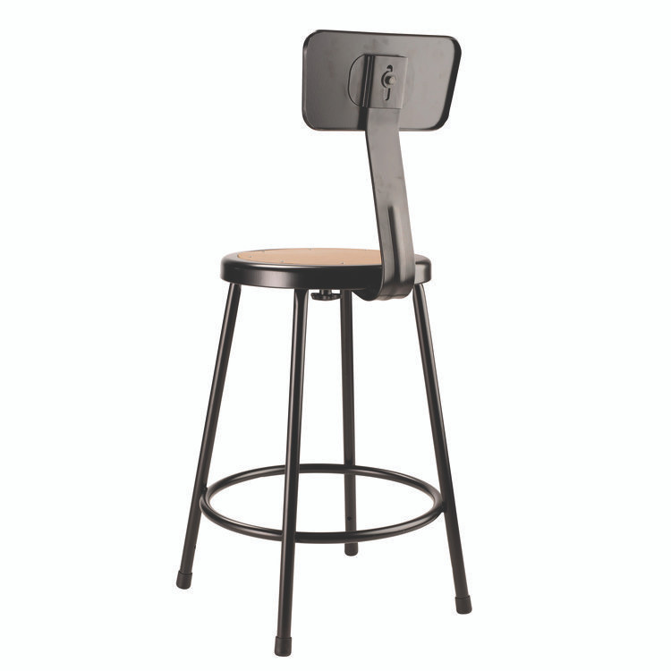 NATIONAL PUBLIC SEATING NPS® 6224B10 6200 Series Heavy Duty Steel Stool With Backrest, Supports Up to 500 lb, 24" Seat Height, Brown Seat, Black Back/Base