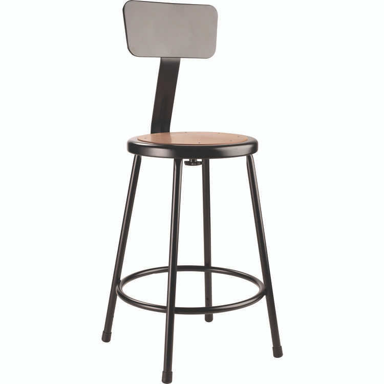 NATIONAL PUBLIC SEATING NPS® 6224B10 6200 Series Heavy Duty Steel Stool With Backrest, Supports Up to 500 lb, 24" Seat Height, Brown Seat, Black Back/Base