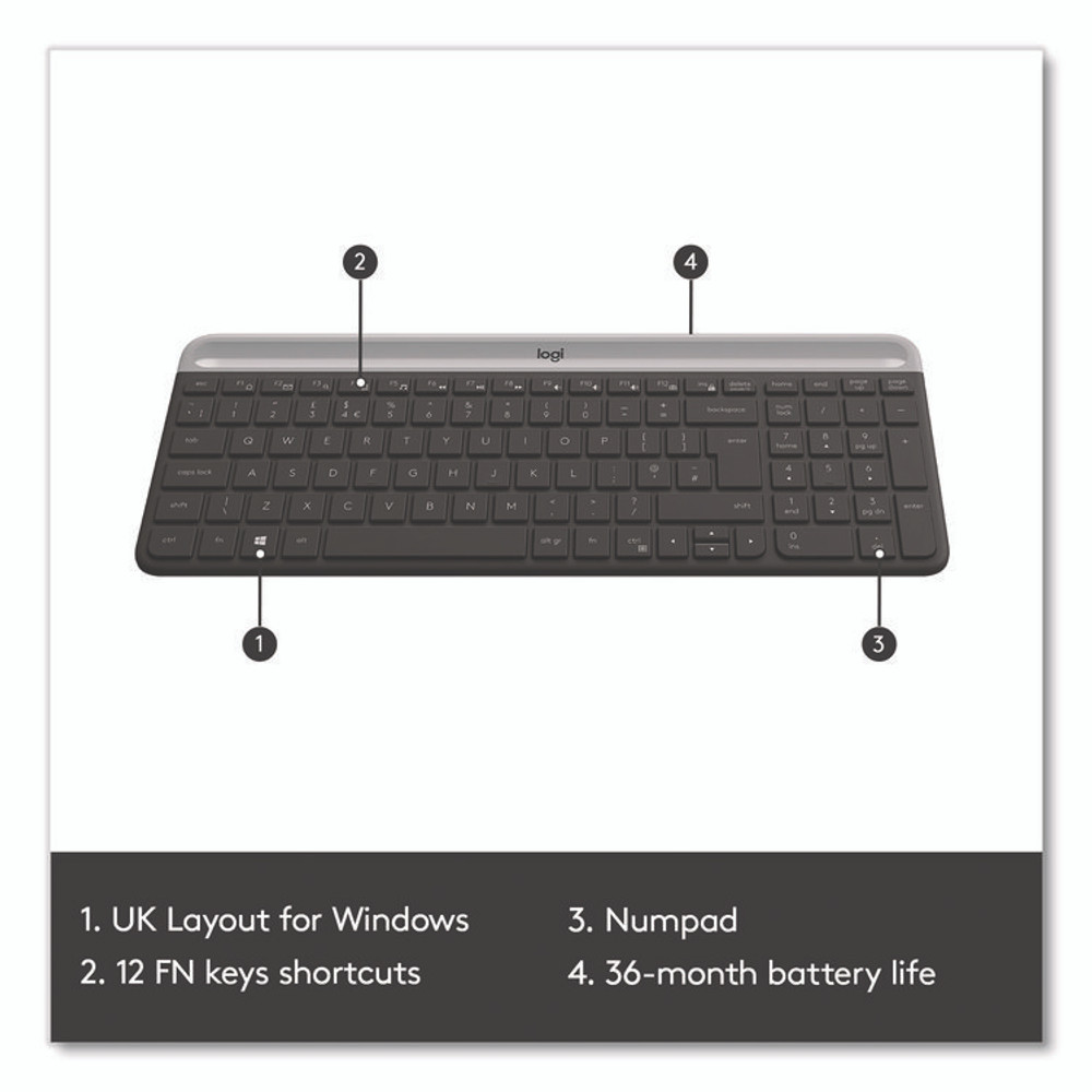LOGITECH, INC. 920009437 MK470 Slim Wireless Keyboard and Mouse Combo, 2.4 GHz/33 ft Wireless Range, Graphite