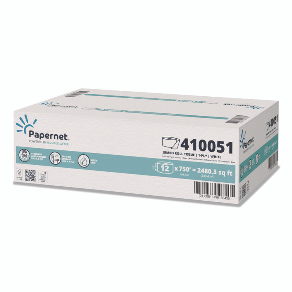 SOFIDEL AMERICA Papernet® 410051 HyTech Seas Mini JRT, Septic Safe, 1-Ply, 3.3" x 750 ft, White, 6 Rolls/Carton