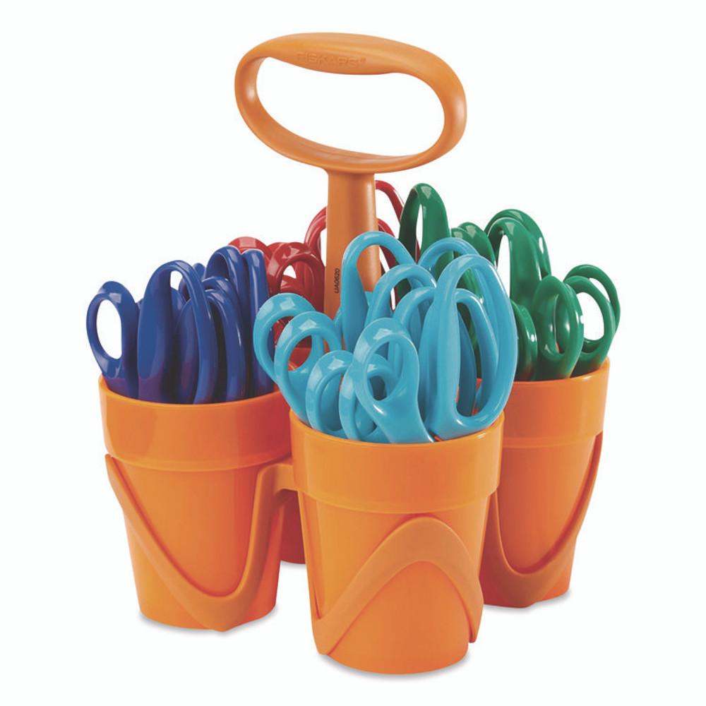 FISKARS MANUFACTURING CORP 1067059 Classpack Scissors Caddy, Pointed Tip, 5" Long, 1.6" Cut Length, Straight Asst Color Handles: Blue/Green/Lt Blue/Red, 24/Set