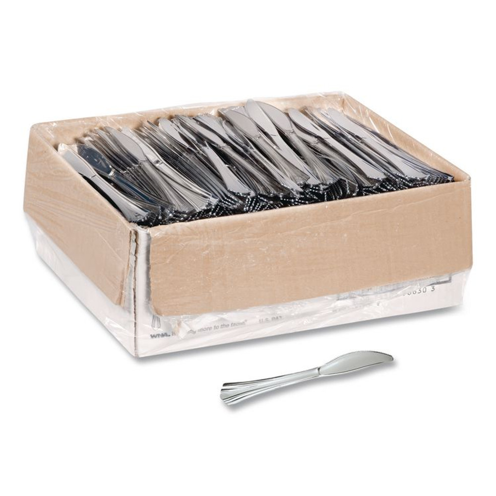WNA, INC. 630155 Heavyweight Plastic Knives, Reflections Design, Silver, 600/Carton