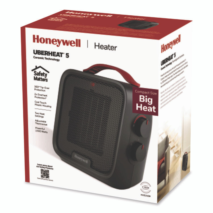 HONEYWELL ENVIRONMENTAL HCE210B UberHeat 5 Ceramic Heater, 1,500 W, 4.5 x 4.5 x 8.86, Black