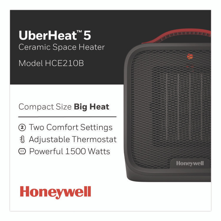 HONEYWELL ENVIRONMENTAL HCE210B UberHeat 5 Ceramic Heater, 1,500 W, 4.5 x 4.5 x 8.86, Black