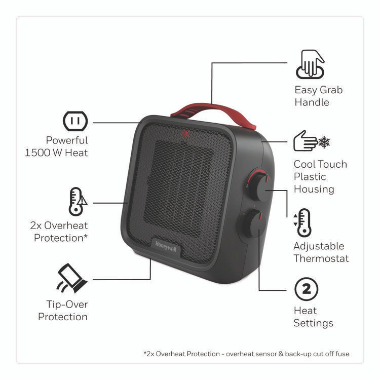 HONEYWELL ENVIRONMENTAL HCE210B UberHeat 5 Ceramic Heater, 1,500 W, 4.5 x 4.5 x 8.86, Black