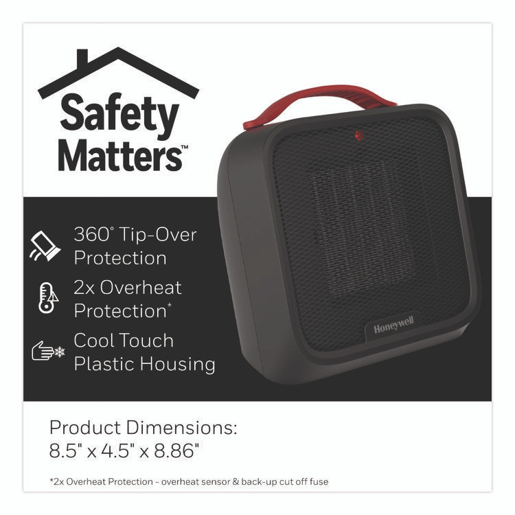 HONEYWELL ENVIRONMENTAL HCE210B UberHeat 5 Ceramic Heater, 1,500 W, 4.5 x 4.5 x 8.86, Black