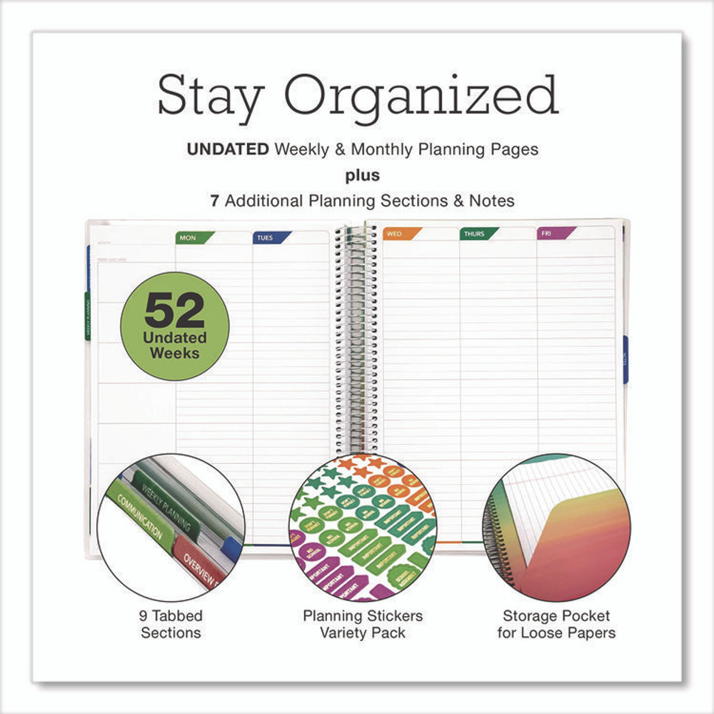 EXCELLO GLOBAL PRODUCTS Printed DTP0001U22S Deluxe Teacher's Academic Weekly/Monthly Planner, 7 Classes, Rainbow Artwork, Multicolor Cover, 11 x 8.5 Sheets, 52-Week Span