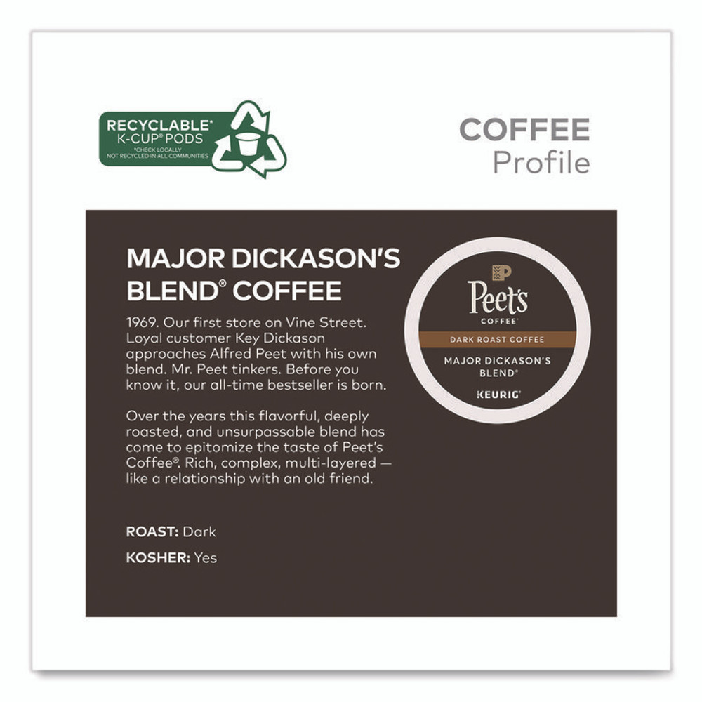 PEETS Peet's Coffee & Tea® 65470 Major Dickason's Blend K-Cups, 0.44 oz, 88/Carton