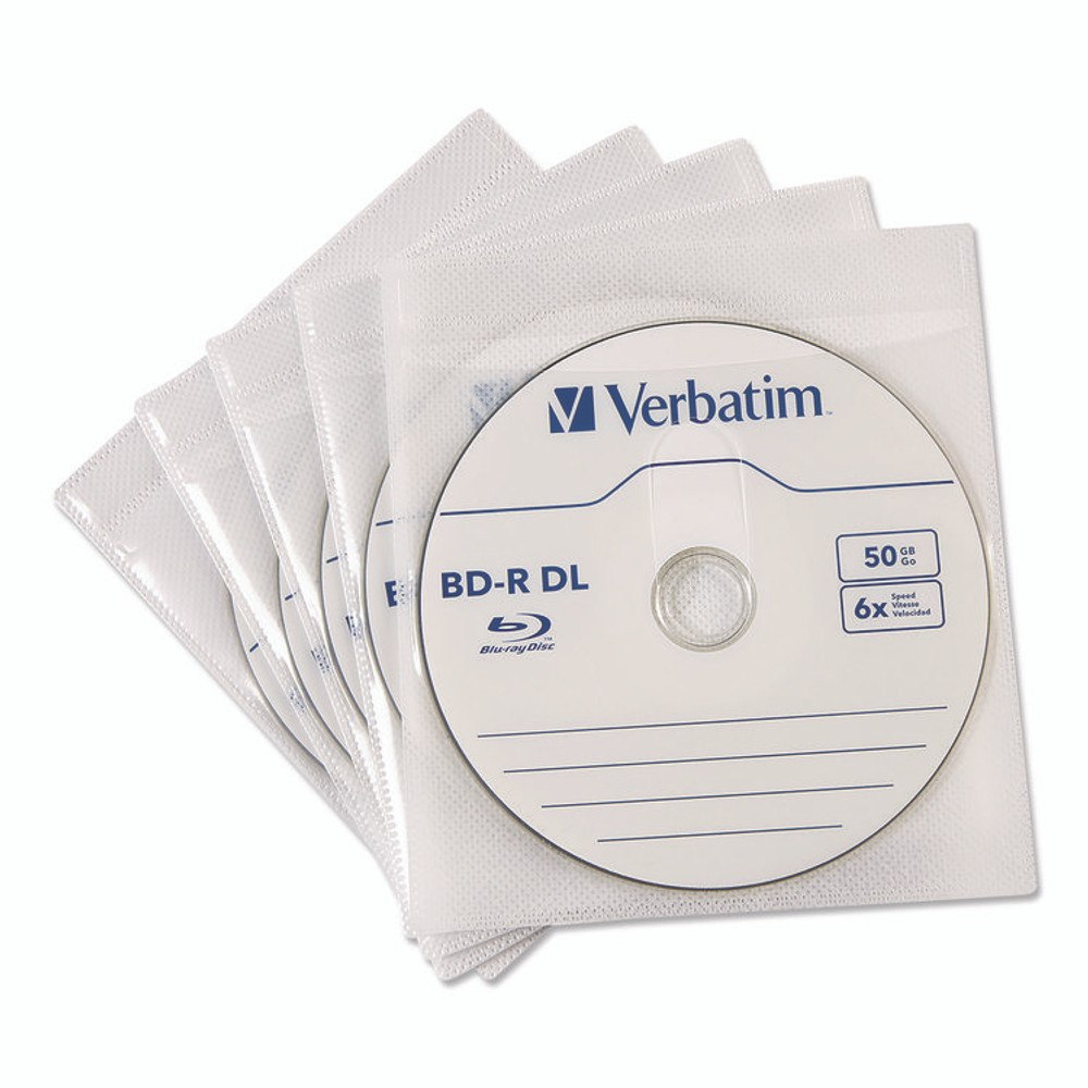 VERBATIM CORPORATION 71125 CD/DVD Sleeves, White, 50/Pack