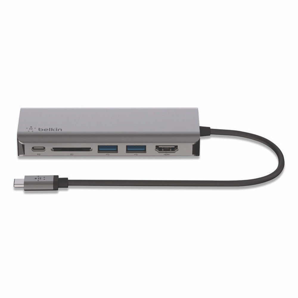BELKIN COMPONENTS AVC008BTSGY Connect 6-in-1 USB-C Multiport Adapter Hub, 6-Port, Gray