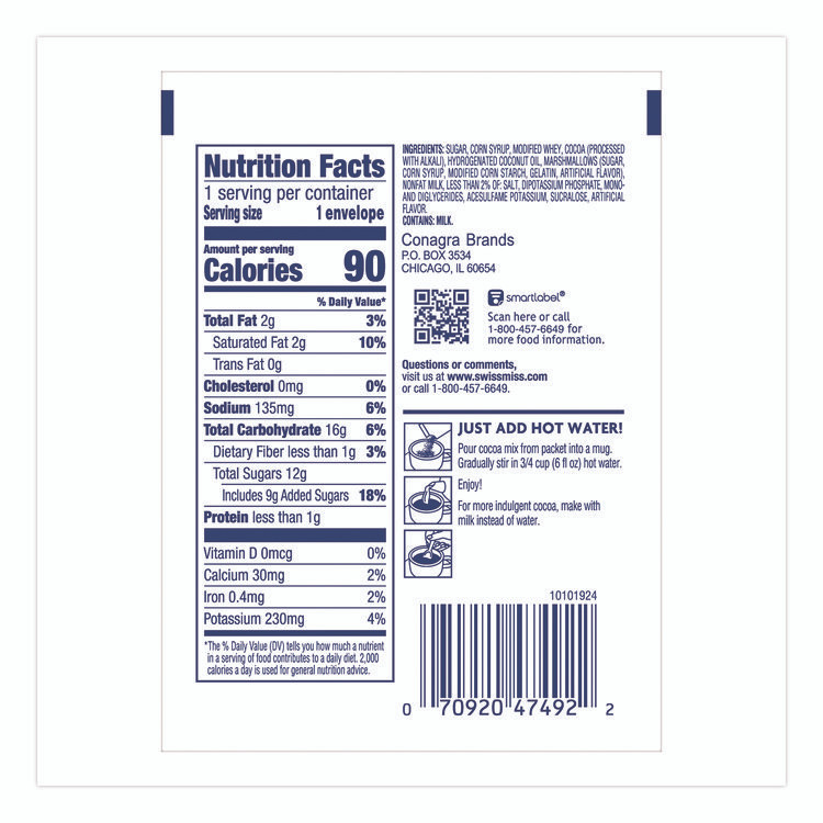 KEURIG DR PEPPER Swiss Miss® 635937 Marshmallow Hot Cocoa Mix, 0.73 oz Packet, 50/Box