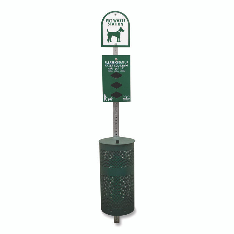 TATCO 28000 Dog Waste Station, 12 gal, Open Top, Green/White