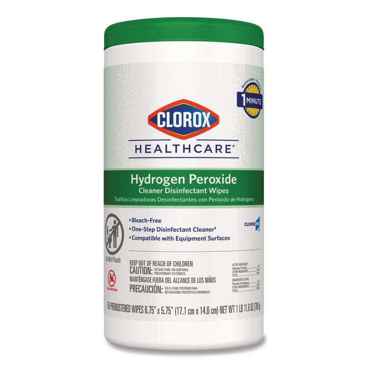CLOROX SALES CO. Healthcare® 30825EA Hydrogen Peroxide Cleaner Disinfectant Wipes, 6.75 x 5.75, Unscented, 155 Wipes/Canister