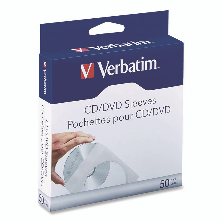 VERBATIM CORPORATION 70126 CD/DVD Sleeves, 1 Disc Capacity, Clear/White, 50/Box
