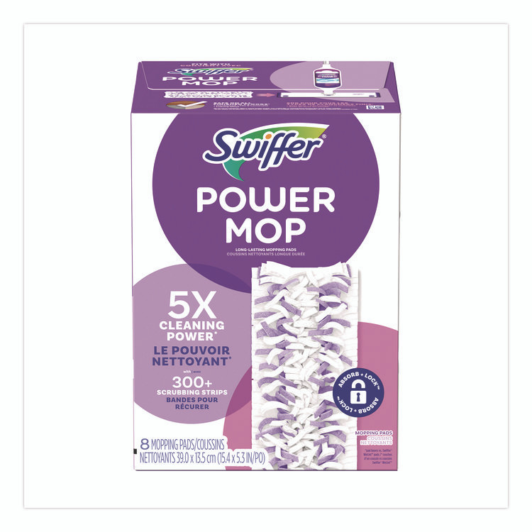 PROCTER & GAMBLE Swiffer® 08189PK PowerMop Mopping Pads, 15.4 x 5.3, White/Purple, 8/Pack