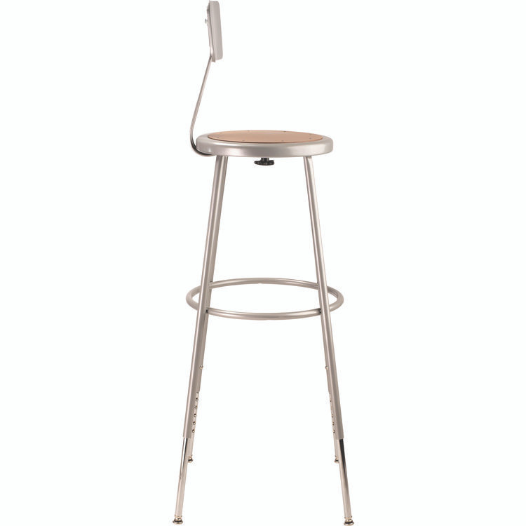 NATIONAL PUBLIC SEATING NPS® 6230HB 6200 Series Height Adjustable Heavy Duty Steel Stool With Backrest, 32" to 39" Seat Height, Brown Seat, Gray Back/Base