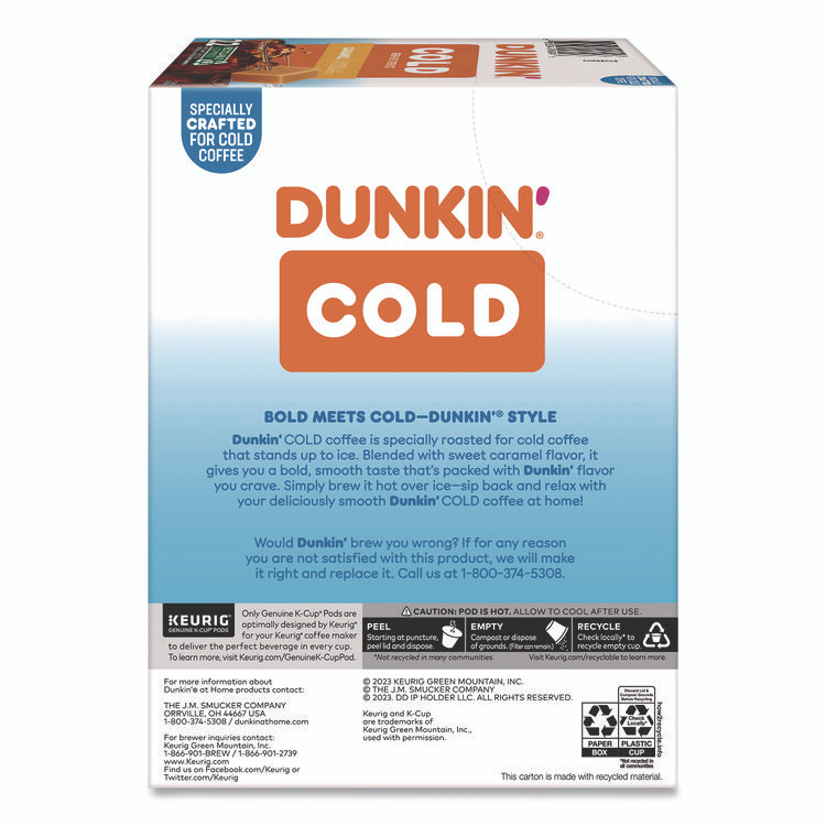 KEURIG DR PEPPER Dunkin'® 5000375314 Cold Iced Coffee K-Cups, Caramel, 0.44 oz, 22/Box