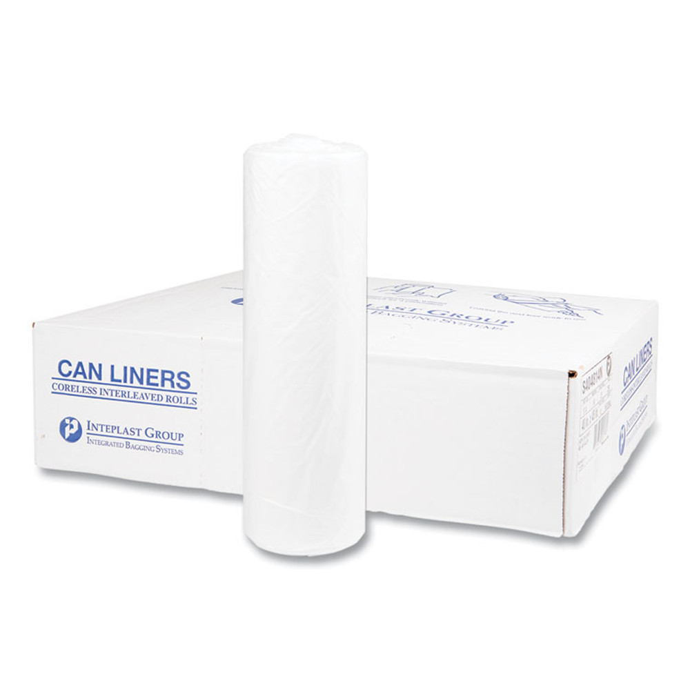 INTEGRATED BAGGING SYSTEMS Inteplast Group S404814N High-Density Commercial Can Liners, 45 gal, 14 mic, 40" x 48", Clear, Interleaved Roll, 25 Bags/Roll, 10 Rolls/Carton