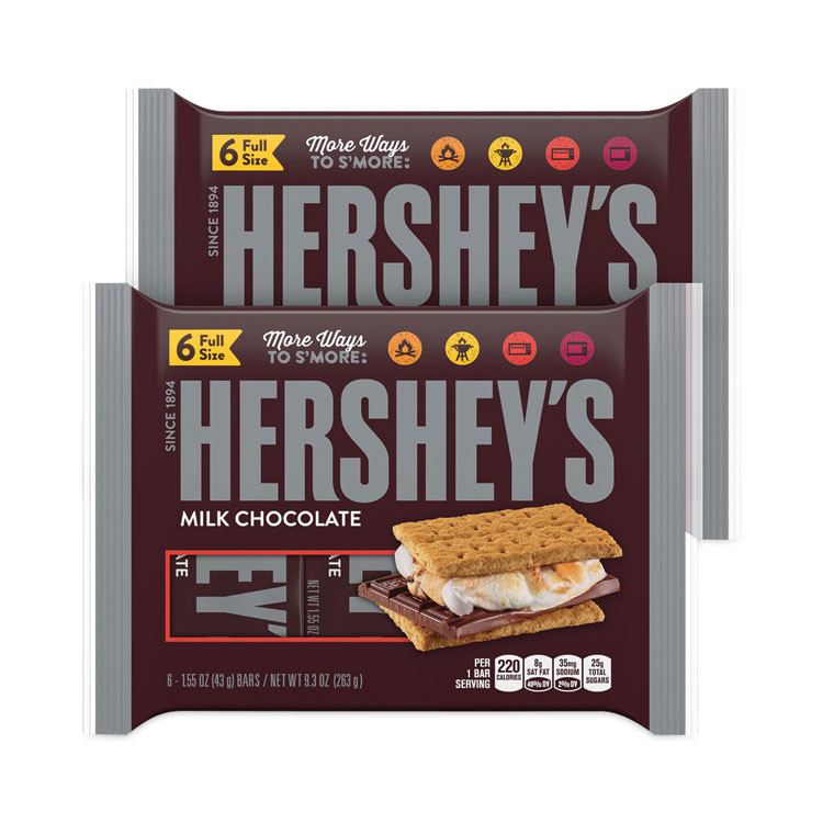 THE HERSHEY COMPANY Hershey®'s 24601029 Milk Chocolate Bar, 1.55 oz Bar, 6 Bars/Pack, 2 Packs/Box