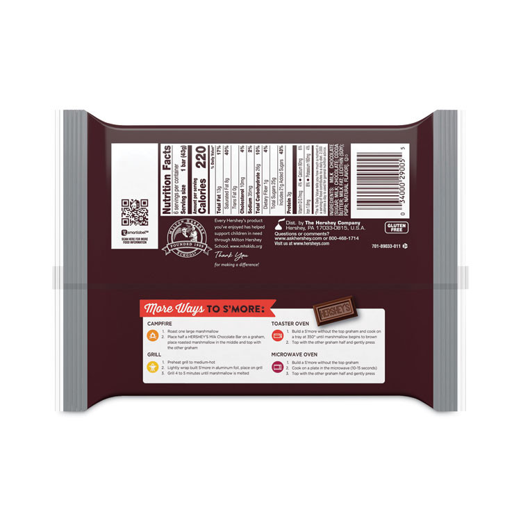 THE HERSHEY COMPANY Hershey®'s 24601029 Milk Chocolate Bar, 1.55 oz Bar, 6 Bars/Pack, 2 Packs/Box