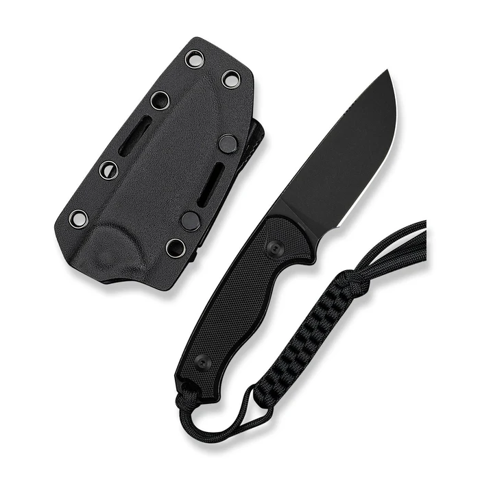 CIVIVI Knives C23094-1 CIVIVI Timberbark FIXED Black G10 Handle (3.2"" Black Stonewashed 14C28N Blade) C23094-1, With 1PC Black Lanyard, Black Kydex Sheath & T-Clip
