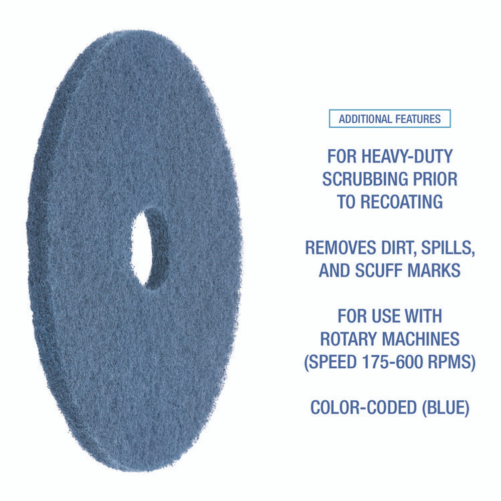 BOARDWALK 4016 BLU Scrubbing Floor Pads, 16" Diameter, Blue, 5/Carton