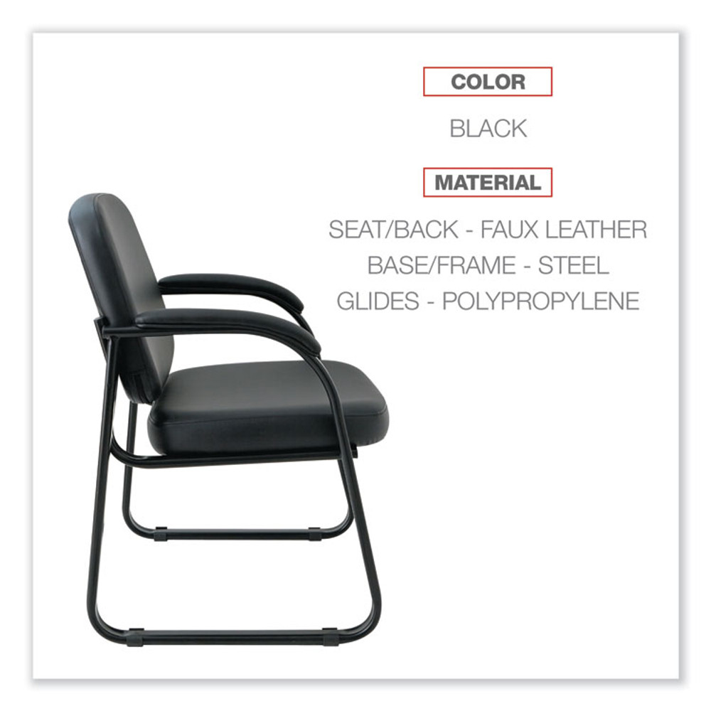 ALERA RL43C16 Alera Genaro Series Faux Leather Half-Back Sled Base Guest Chair, 25" x 24.80" x 33.66", Black Seat, Black Back, Black Base