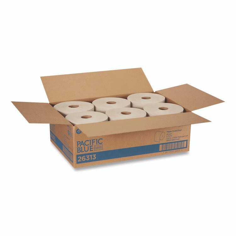 GEORGIA PACIFIC Professional 26313 Pacific Blue Basic Recycled Paper Towel Roll, 1-Ply, 7.87 " x 1,000 ft, Brown, 6/Carton