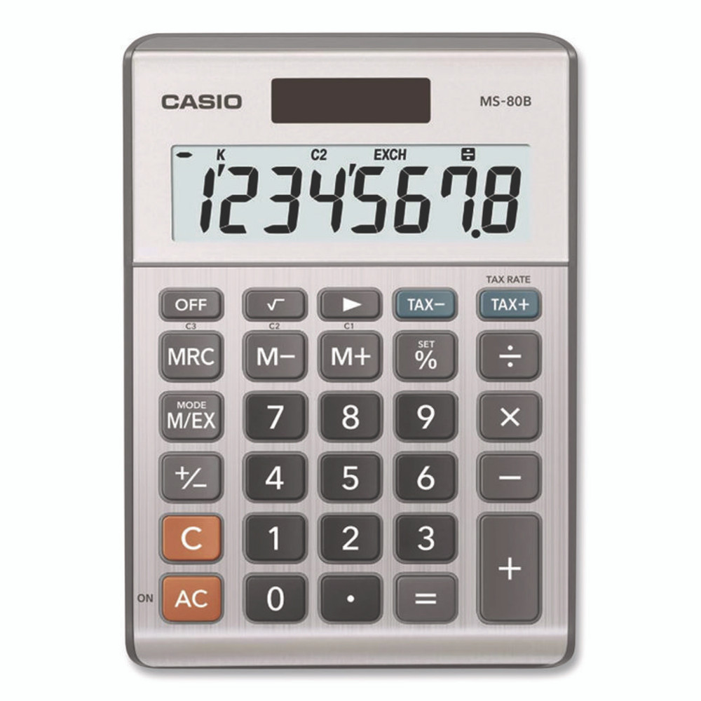 CASIO, INC. MS80BBU MS80B 8-Digit Battery and Solar Basic Calculator, LCD, Navy Blue