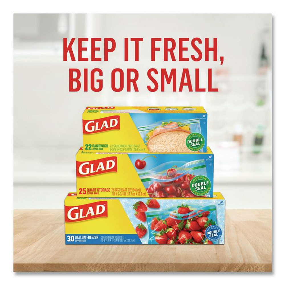 CLOROX SALES CO. Glad® 57263BX Zipper Food Storage Plastic Sandwich Bags, 6.63 x 5.88, Clear, 50 Bags/Box