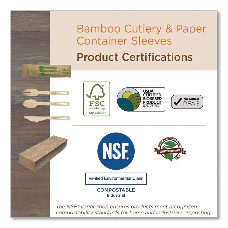 WORLD CENTRIC FOBBI Bamboo Cutlery, Fork, Paper, Natural, 750/Carton