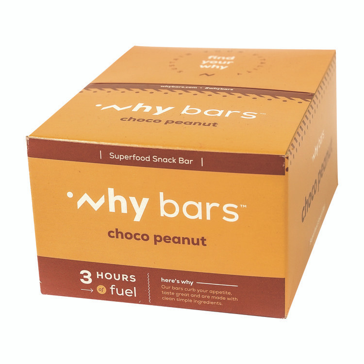 WHY BARS WHY16204 Superfood Snack Bar, Choco Peanut, 2.04 oz Bar, 12/Box