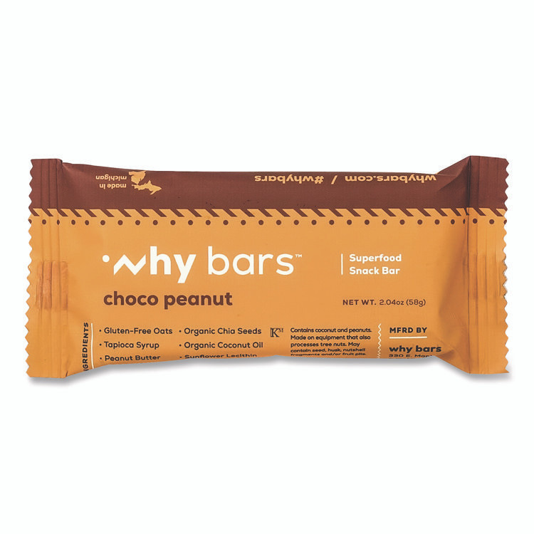 WHY BARS WHY16204 Superfood Snack Bar, Choco Peanut, 2.04 oz Bar, 12/Box