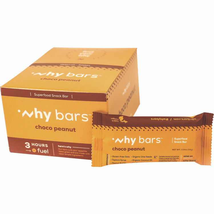 WHY BARS WHY16204 Superfood Snack Bar, Choco Peanut, 2.04 oz Bar, 12/Box