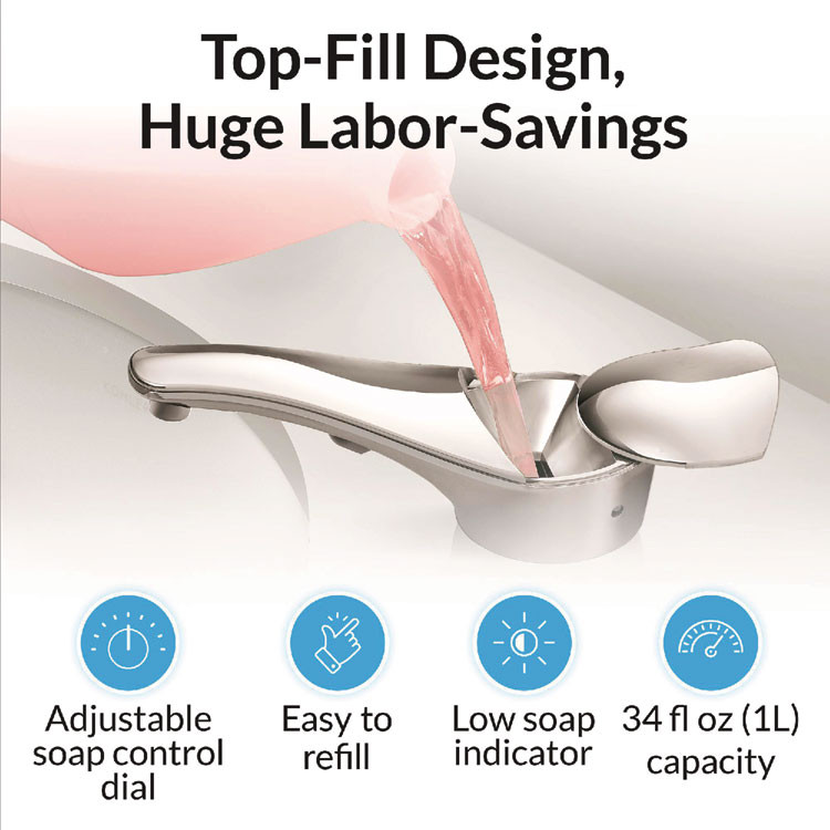 BOBRICK WASHROOM 824 SureFlo Top-Fill Automatic Bulk Foam Soap Dispenser, 34 oz, 2.75 x 6.75 x 3, Polished Chrome