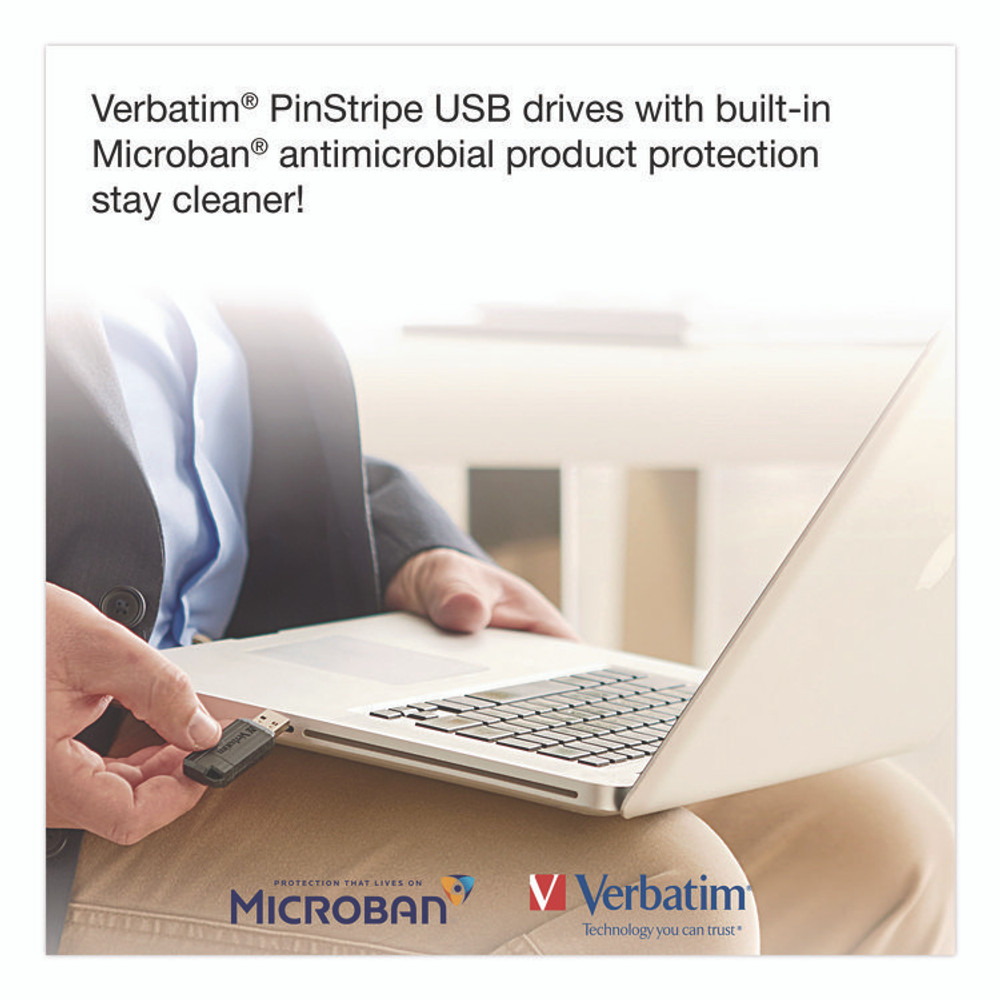 VERBATIM CORPORATION 70901 Pinstripe USB 2.0 Flash Drive, 64 GB, Black, 10/Pack