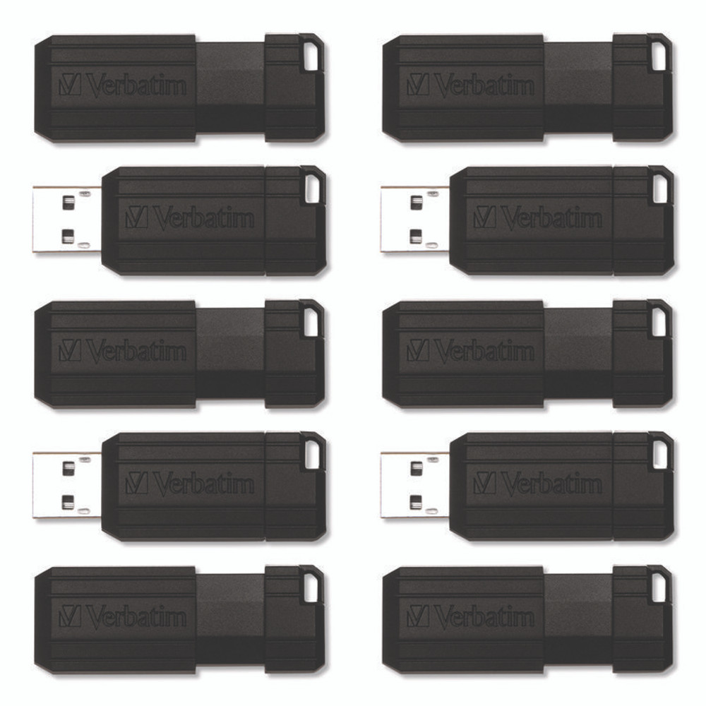 VERBATIM CORPORATION 70901 Pinstripe USB 2.0 Flash Drive, 64 GB, Black, 10/Pack
