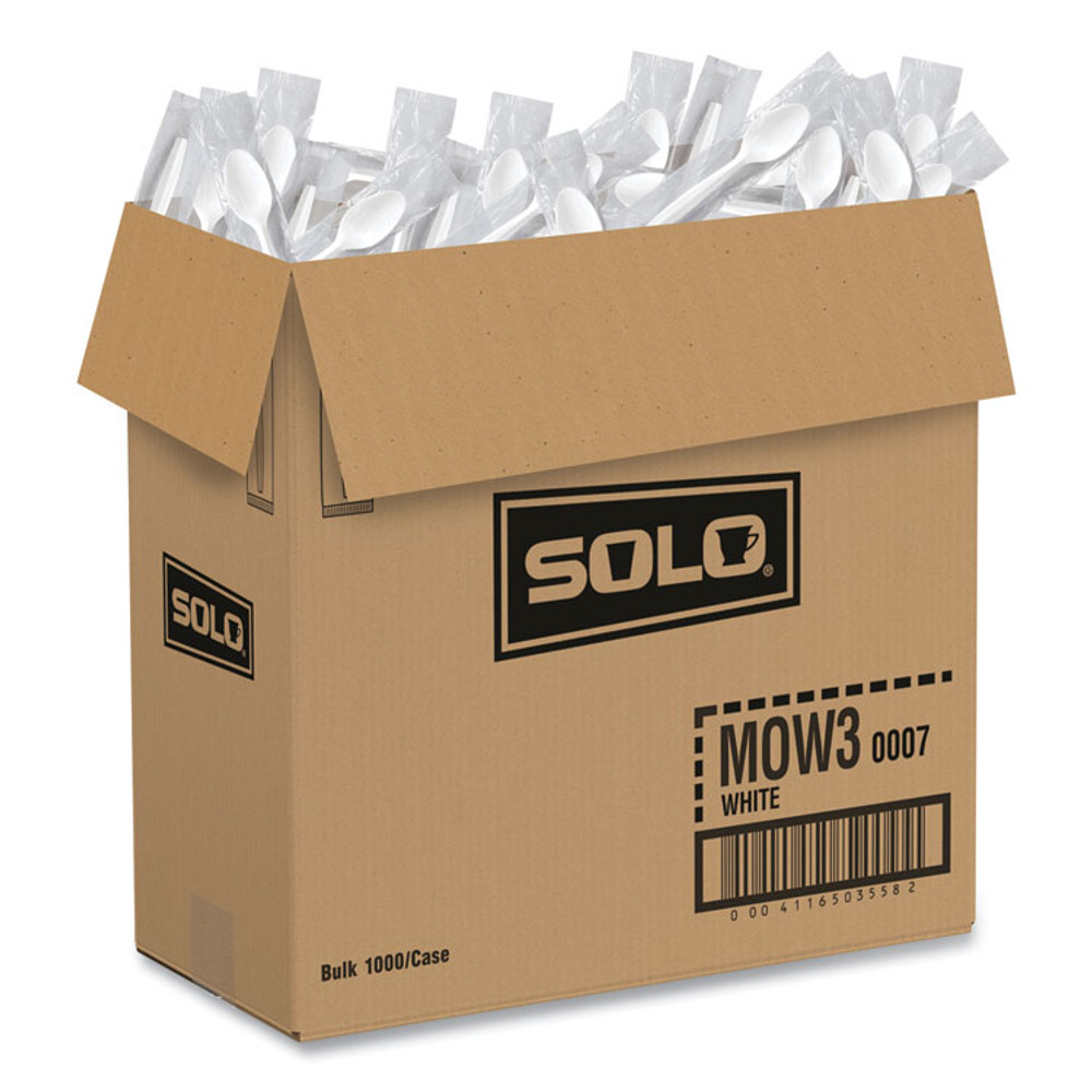 DART SOLO® MOW30007 Regal Mediumweight Cutlery, Individually Wrapped, Spoon, Plastic, White, 1,000/Carton