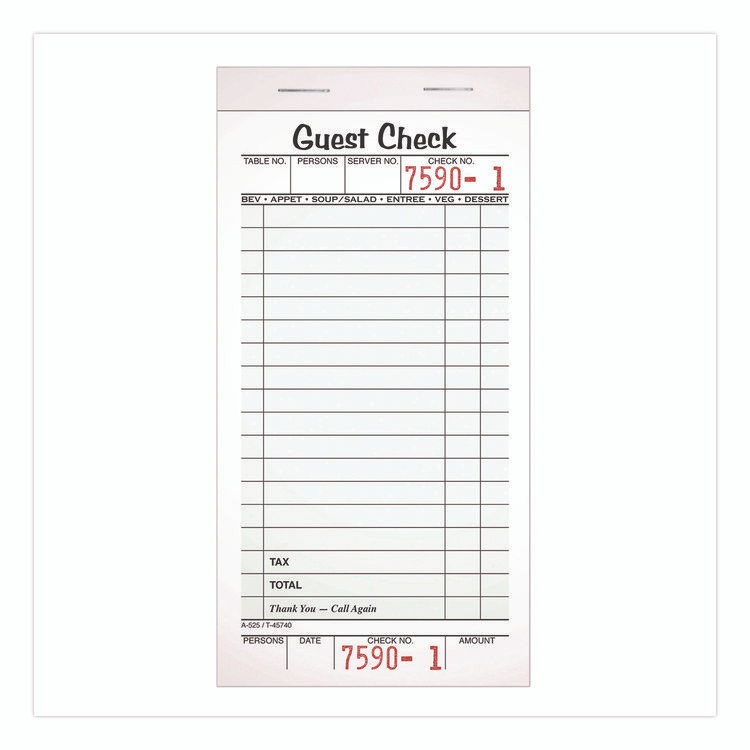 TOPS BUSINESS FORMS Adams® 525SW One-Part Guest Check Pad with Perforated Stub, One-Part (No Copies), 3.4 x 6.25, 50 Forms/Pad, 10 Pads/Pack