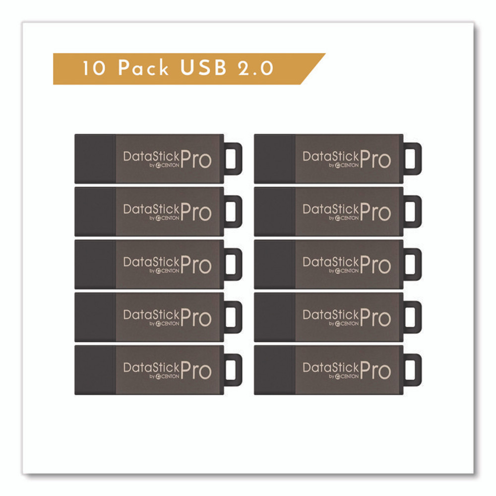 CENTON ELECTRONICS INC. 100079 DataStick Pro USB 2.0 Type A Flash Drive, 8 GB, Gray, 10/Pack